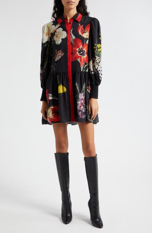 Alice + Olivia Bertha Floral Print Ruffle Shirtdress in Essential Floral
