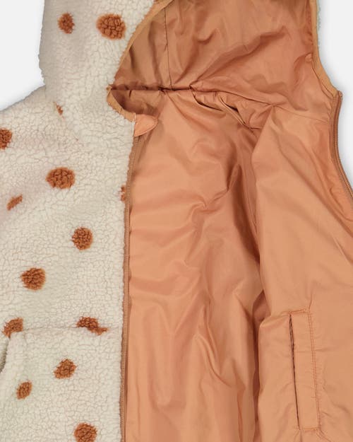 DEUX PAR DEUX DEUX PAR DEUX GIRL'S REVERSIBLE SOFT FLEECE JACKET PINKY BROWN WITH DOTS