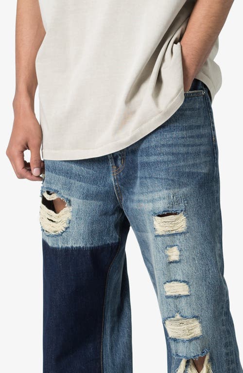 Shop Mnml Ultra Baggy One Knee Thrashed Ripped Jeans In Blue