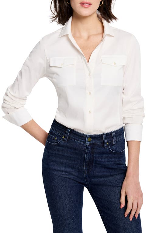 Shop Nic + Zoe Nic+zoe Mix Media Button-up Shirt In Paper White