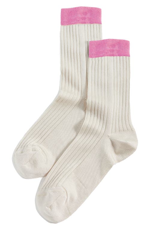 Shop Stems Silky Colorblock Rib Crew Socks In Ivory/pink