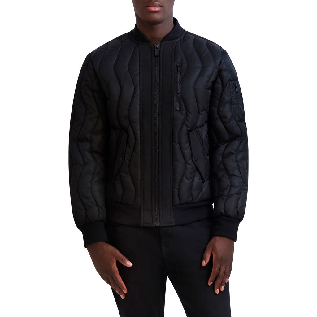 Karl Lagerfeld Paris Wavy Quilted Bomber Jacket In Black