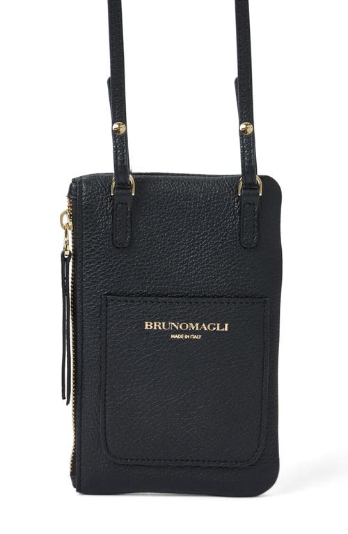 Bruno Magli Serena Leather Zip Pouch Lanyard In Black