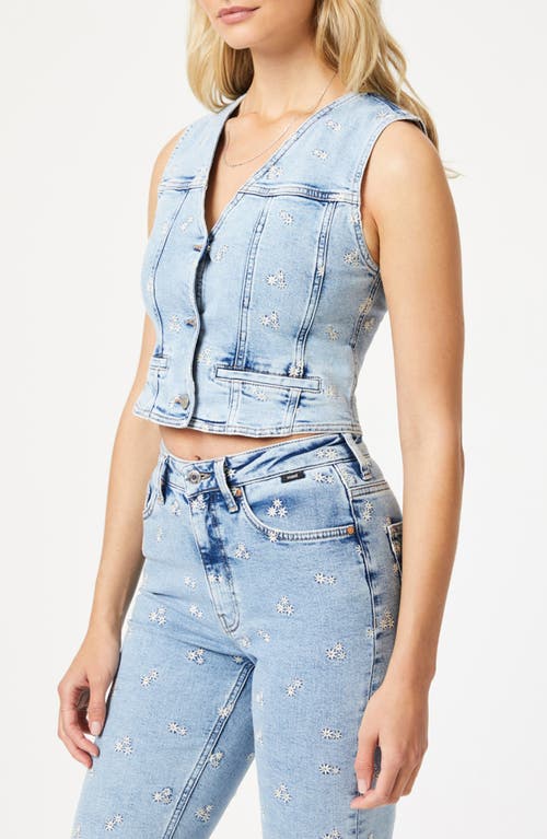 Mavi Jeans Merlin Floral Embroidered Crop Denim Vest In Light Blue Bloom