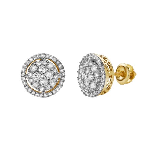 Luvmyjewelry Zeledine 10k Yellow Gold Cluster Diamond Unisex Earrings In 10k Yellow Gold