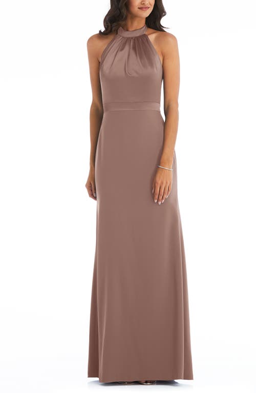 After Six Halter Neck Charmeuse & Crepe Gown in Sienna