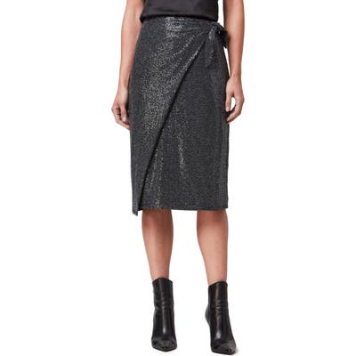 Allsaints Allegra Shimmer Wrap Front Skirt, Black