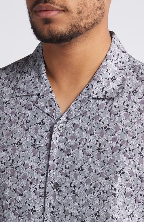 Shop Theory Daze Grid Leaf Camp Shirt In Grey/black Multi