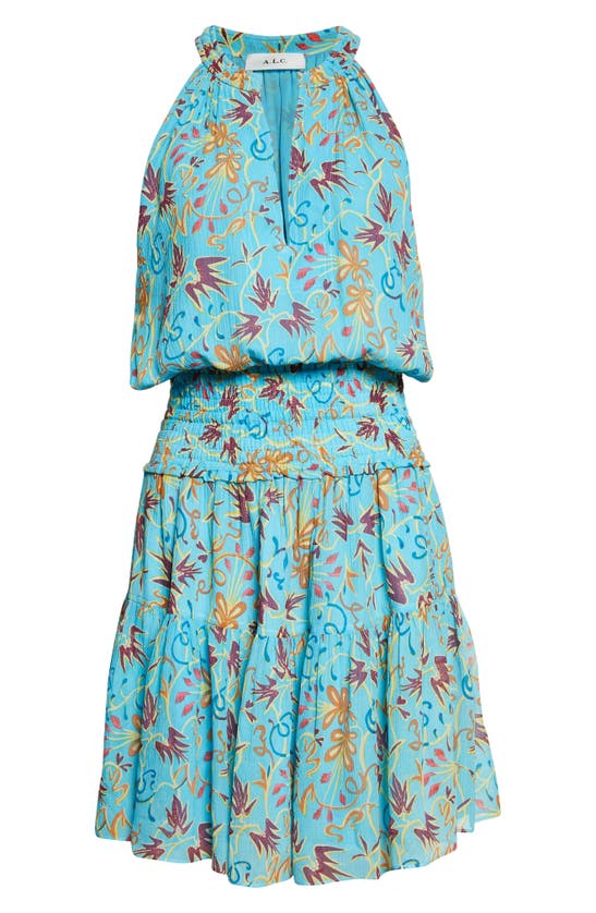 Shop A.l.c . Courtney Floral Smocked Tiered Silk Dress In Grotto Multi
