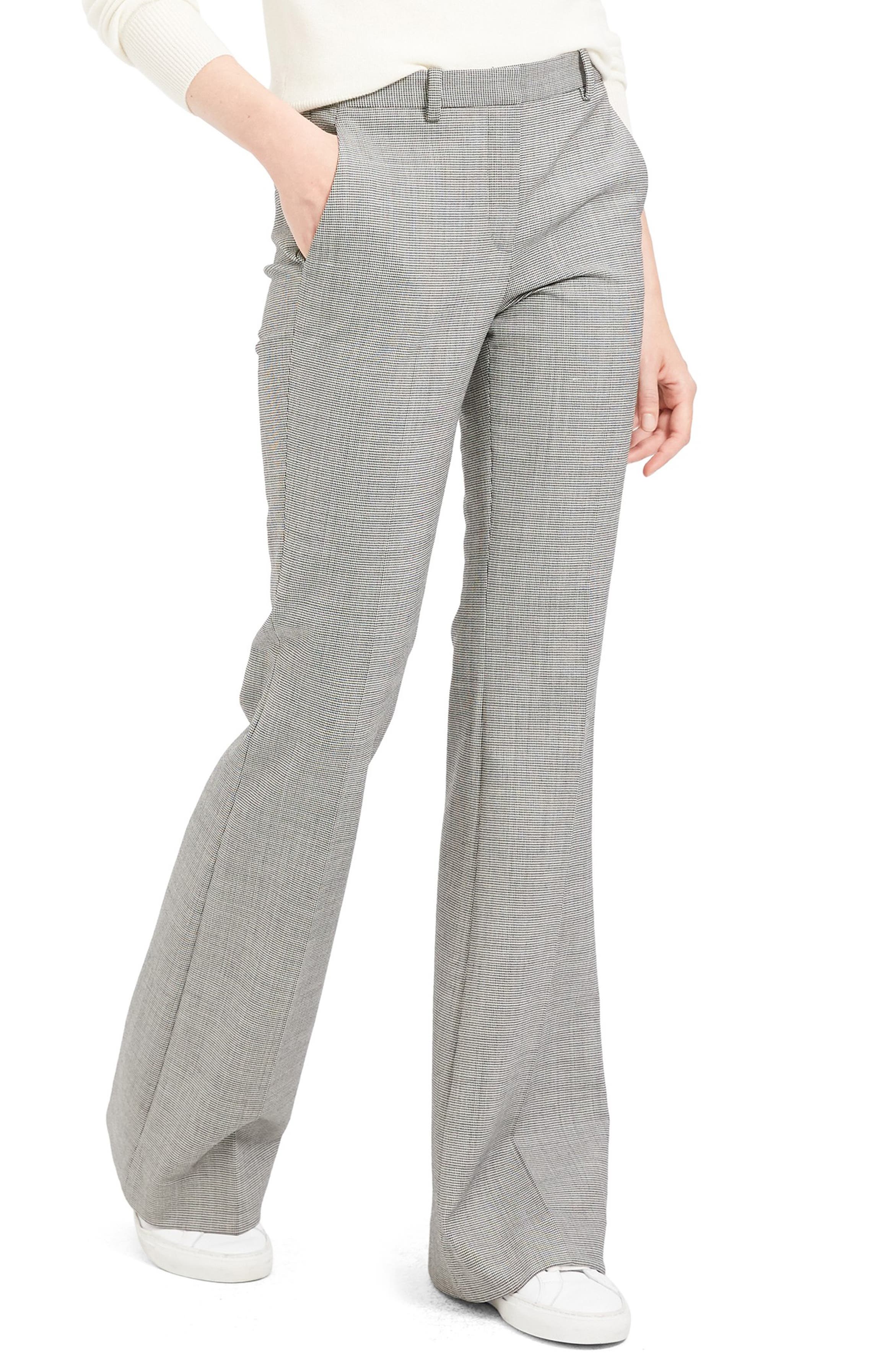 Theory Demitria 4 Houndstooth Flare Leg Stretch Wool Pants | Nordstrom