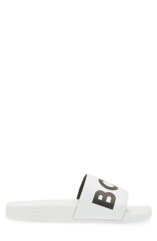 Hugo Boss Bay Logo-embossed Slides In White