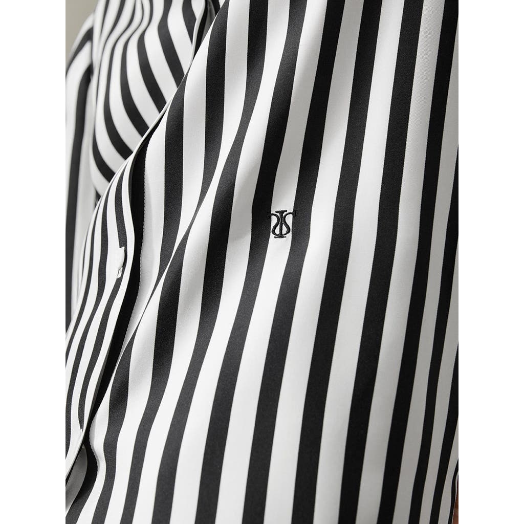 Shop Lilysilk The Amalfi Stripe Silk Shirt In Black-white Pinstripes