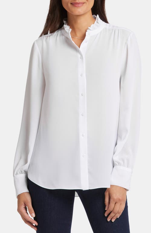 Shop Nydj Ruffle Neck Blouse In Optic White