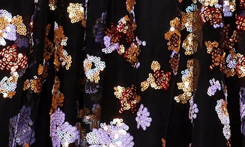Dress The Population Lorain Sequin Tiered Ruffle Gown In Black Multi