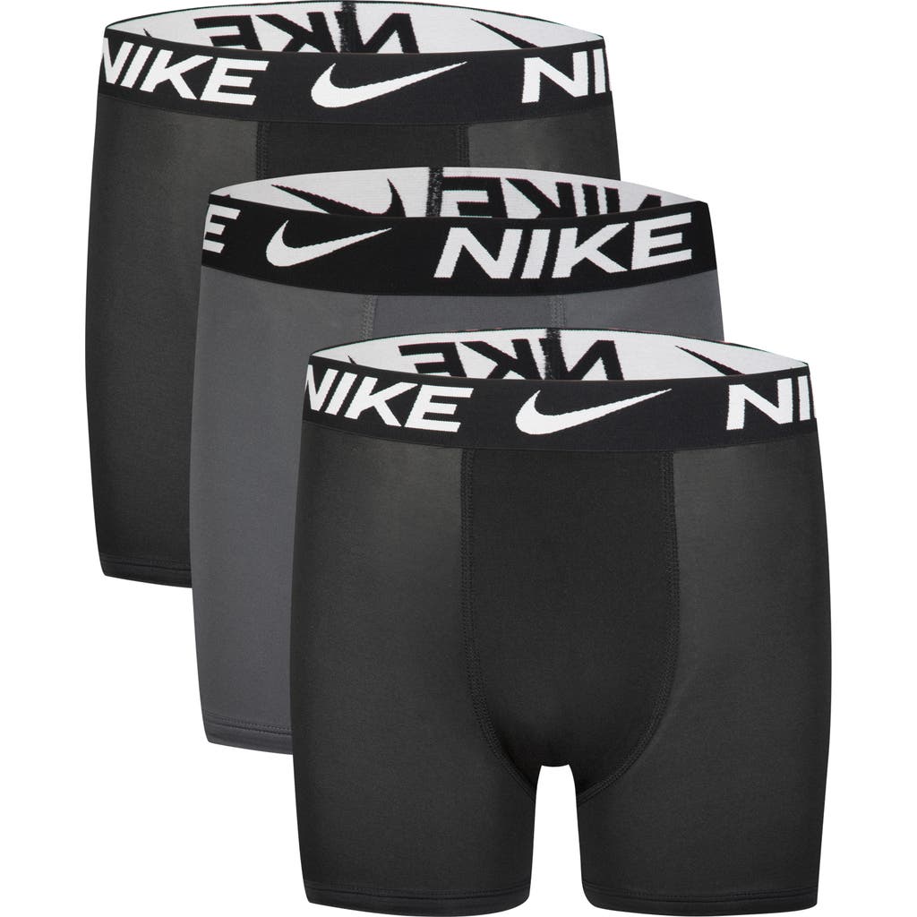 Shop Nike Kids' Essential Dri-fit Micro Assorted 3-pack Boxer Briefs In Black/dark Gray