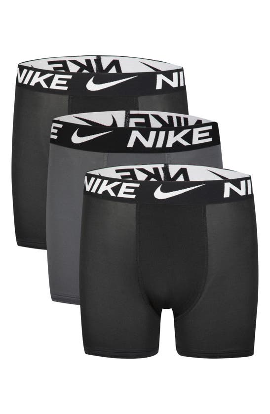 Nike Kids' Essential Dri-fit Micro Assorted 3-pack Boxer Briefs In Black / Dark Gray