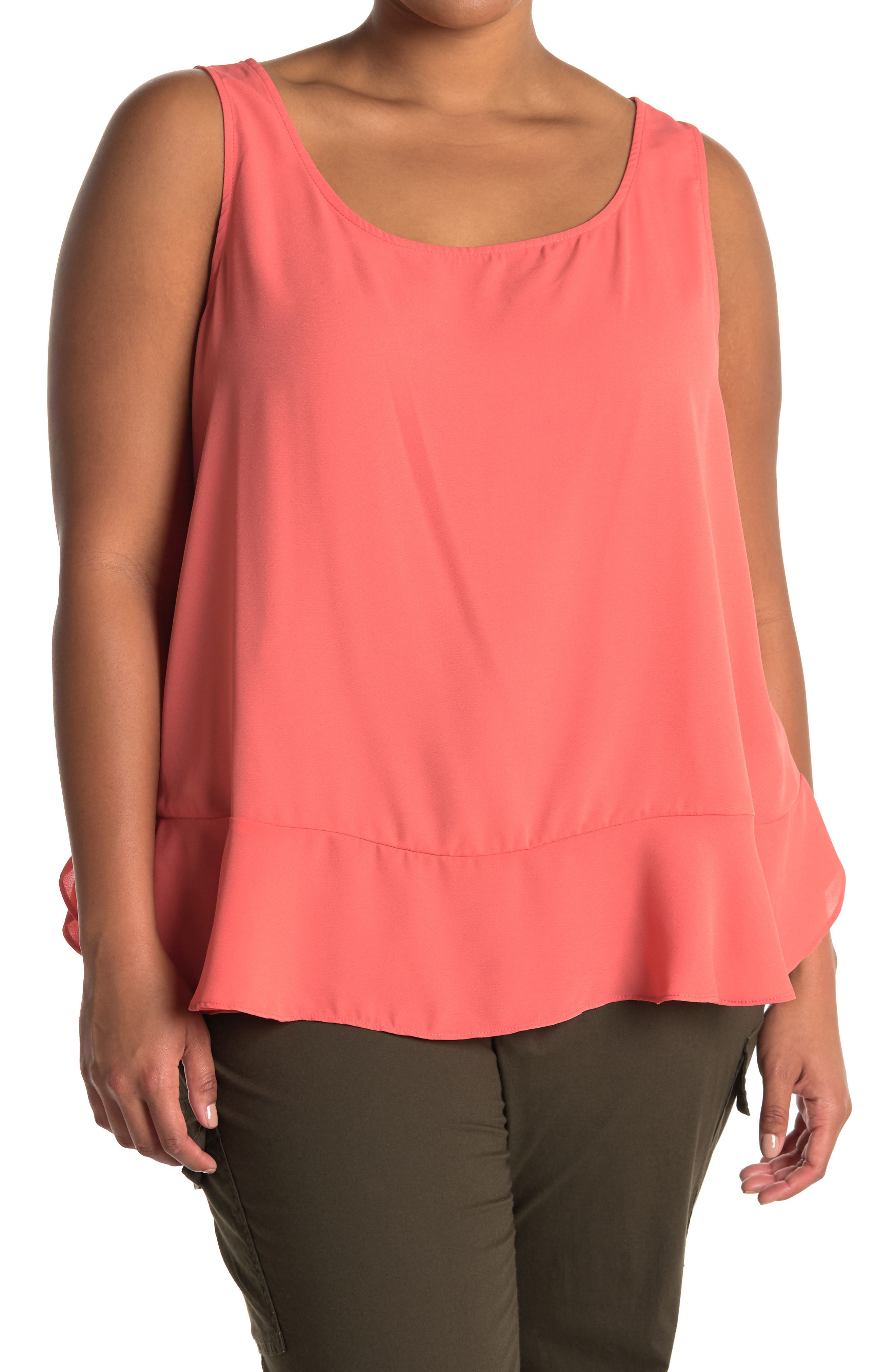 Philosophy Apparel Floral Print Ruffle Bottom Tank Top In Coral