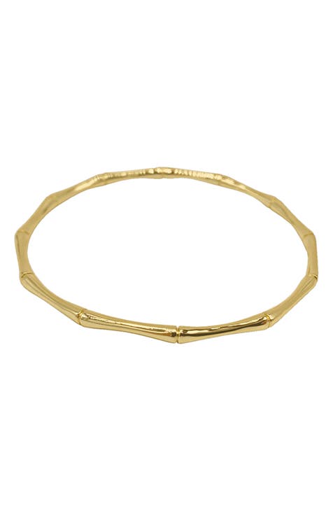 14K Gold Plated Bamboo-Shaped Bangle Bracelet