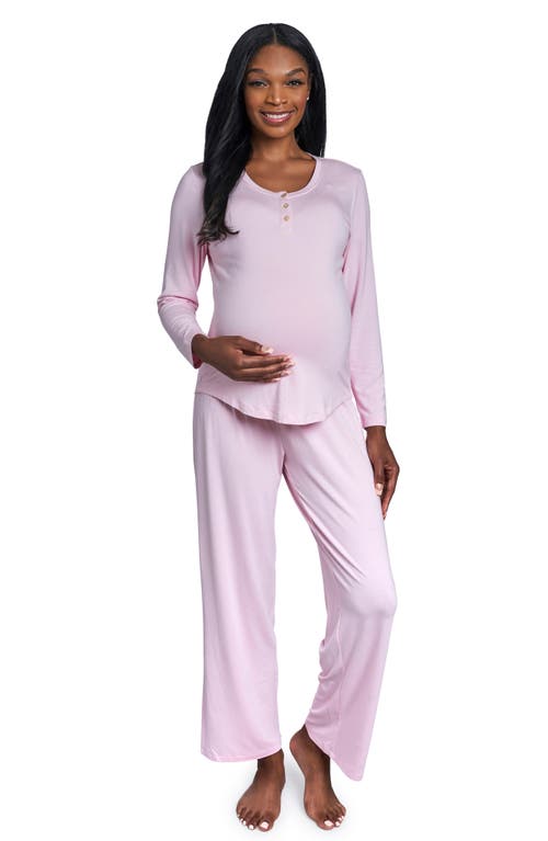 Laina Jersey Long Sleeve Maternity/Nursing Pajamas in Blush