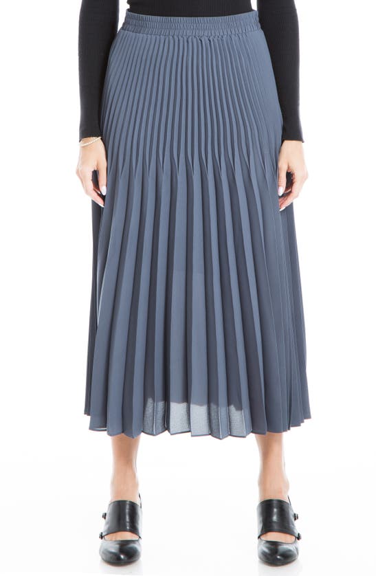 Max Studio Graduated Pleat Print Knee-length Midi Skirt In Ombreblu-ombre Blue