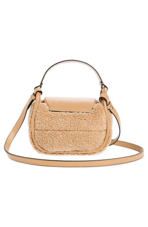 Shop Moncler Mini Tiarna Down Faux Shearling & Leather Handbag In Beige