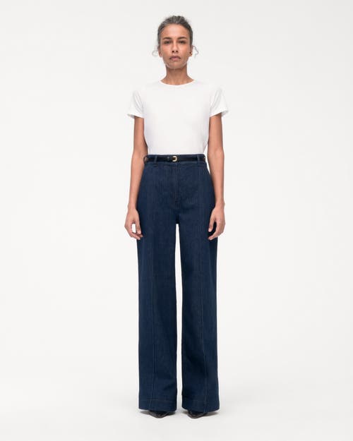 Another Tomorrow Chambray Relaxed Wide Leg Pants Dark Blue In Dark Wash