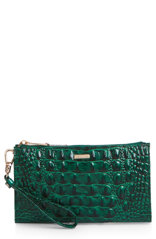 Brahmin Daisy Croc Embossed Leather Wristlet In Emerald
