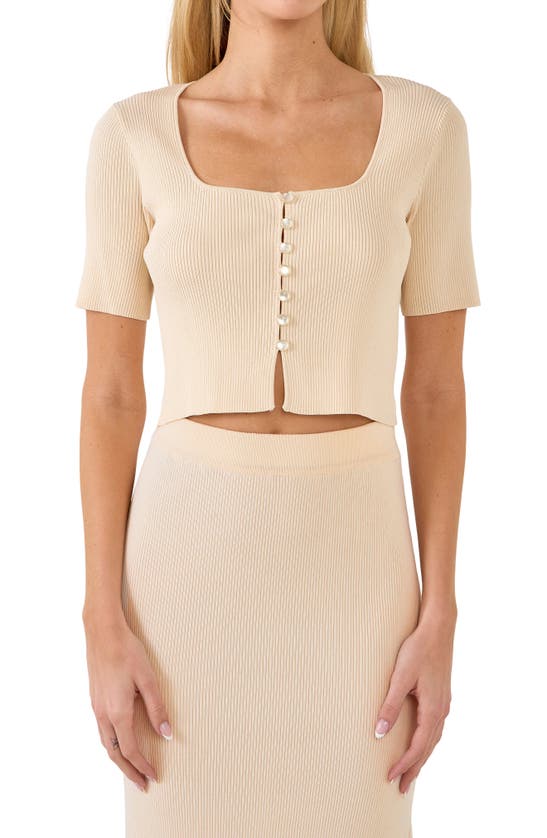 Endless Rose Ribbed Short Sleeve Crop Cardigan In Ivory