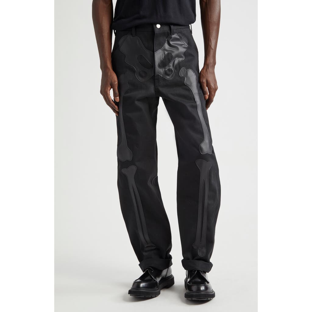 TAKAHIROMIYASHITA TheSoloist. Bone Appliqué Carpenter Jeans in Black X Black Bone