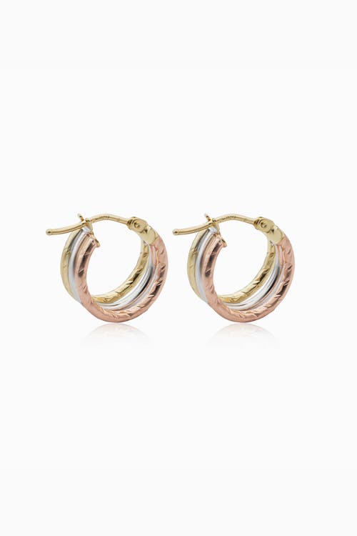Oradina Women's 14k Yellow Gold Unity Mini Hoops In 14k Tricolor Gold