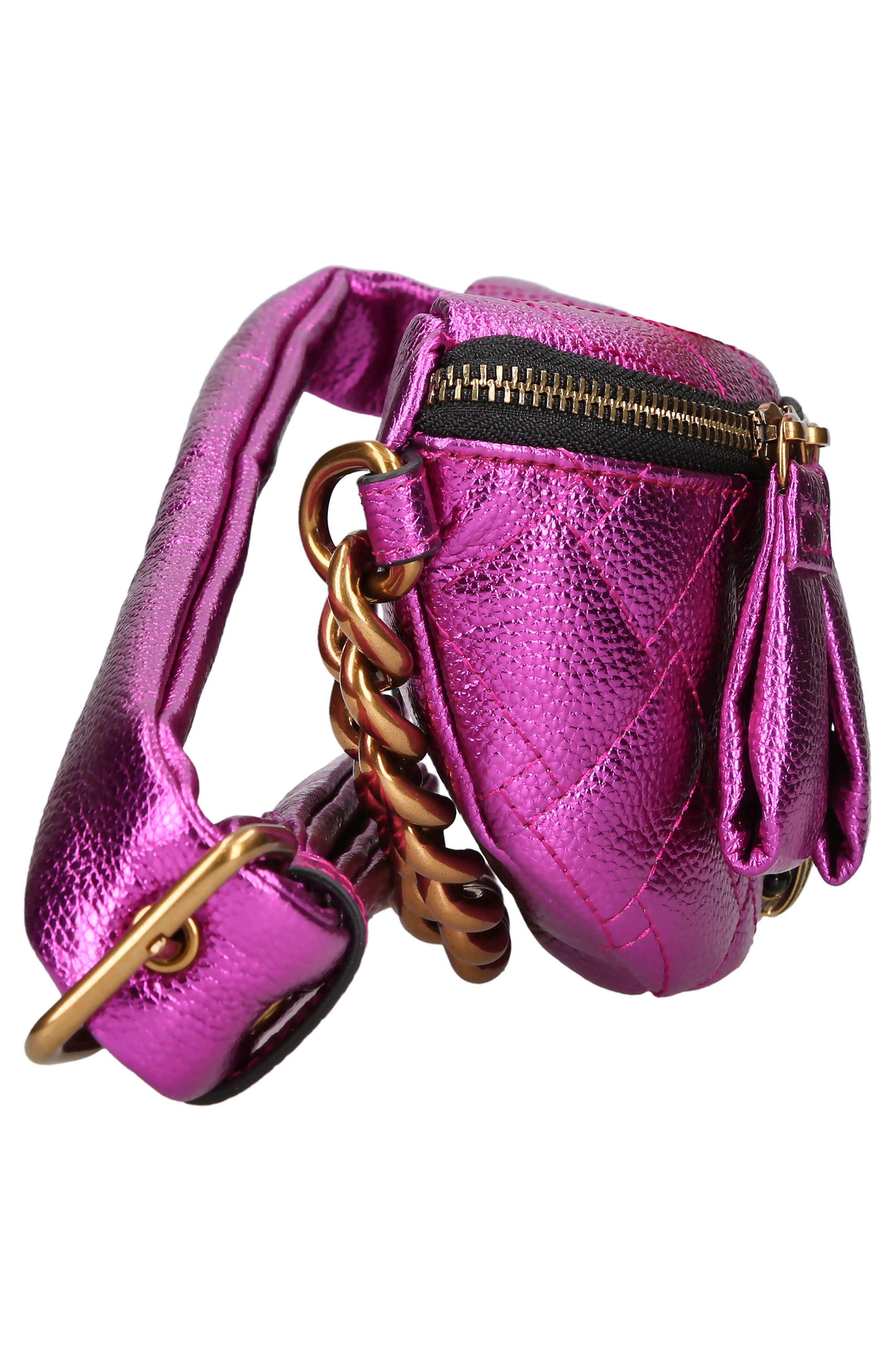 Kurt Geiger Pink Quilted Leather Belt with Gold Padlock Buckle Leather & Designer Belts - Women main image 2