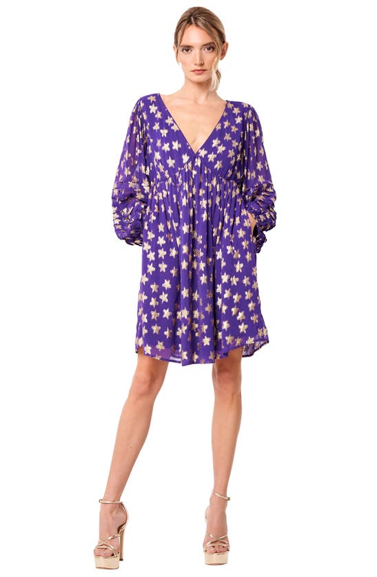 Shop Ciebon Sallie Metallic Star Print Long Sleeve Minidress In Purple