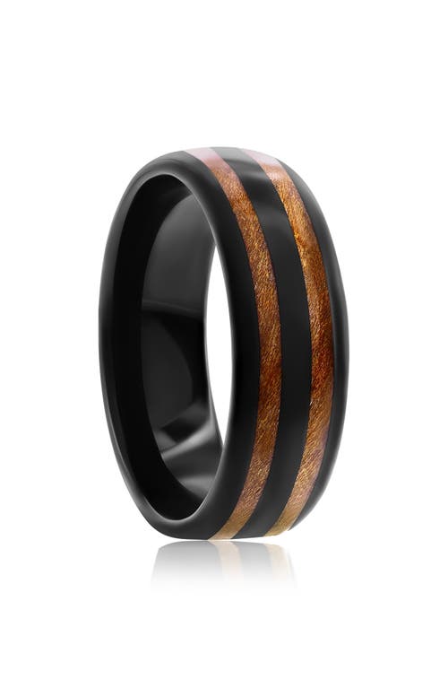 Blackjack Wood & Black Tungsten Band Ring In Brown