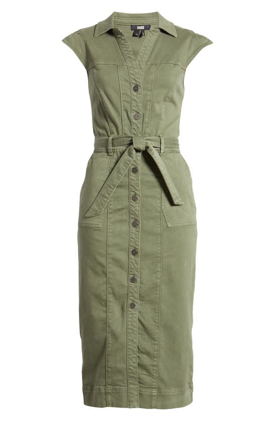 Shop Paige Jaxsyn Cap Sleeve Stretch Twill Midi Shirtdress In Vintage Ivy Green