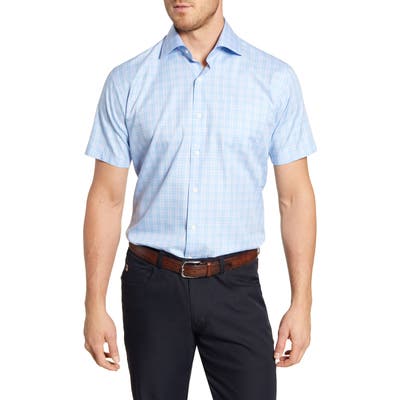 Peter Millar Clapton Regular Fit Plaid Short Sleeve Button-Up Shirt, Blue