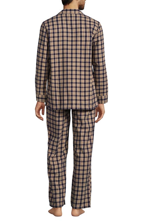 Shop Lands' End Flannel Pajama Set In Radiant Navy/khaki Plaid