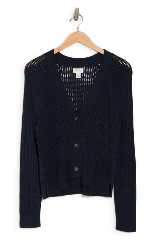 Shop Caslon ® Cotton Blend Pointelle Cardigan In Navy Blazer