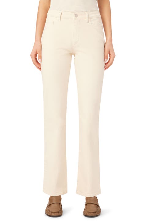 Beige bootcut jeans for women, high-waisted, slimming and stretchy