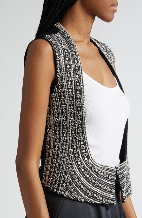 Stella Mccartney Crystal Embellished Wool Tuxedo Waistcoat In Black