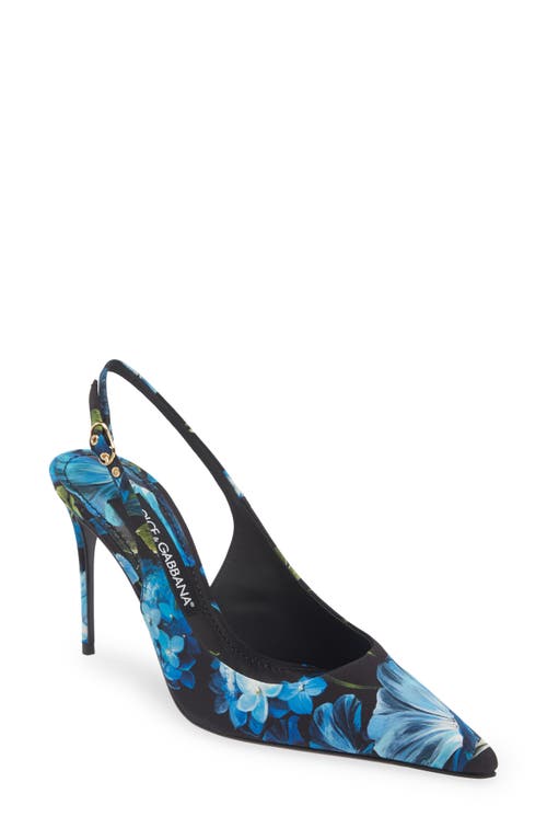 Dolce & Gabbana Lollo Floral Slingback Pump Black/Blue at Nordstrom,