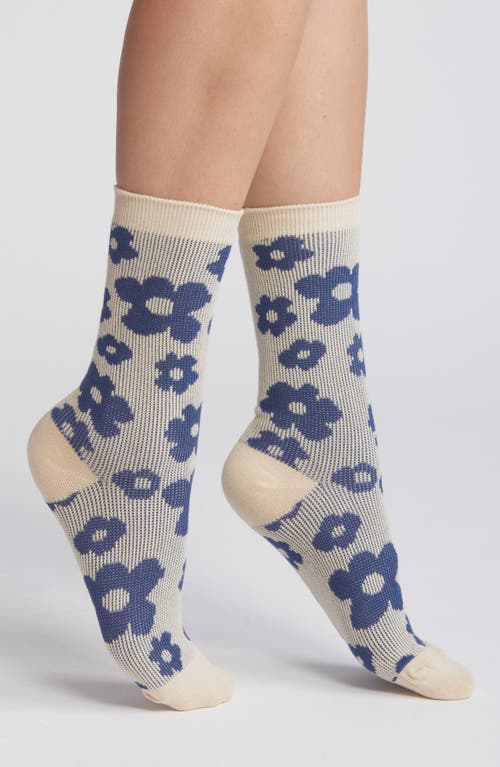 Floral Combed Cotton Crew Socks in 70S Floral