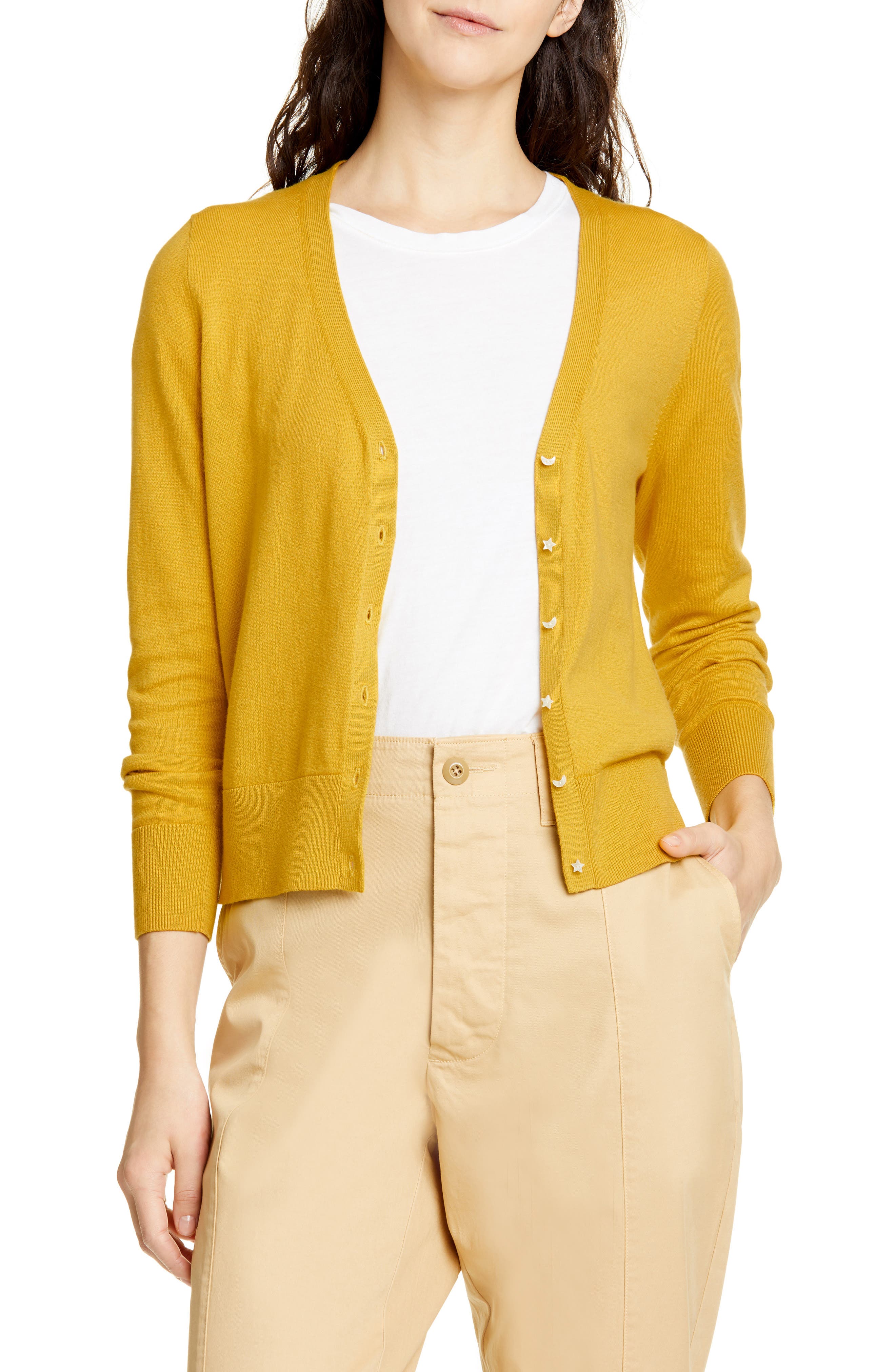 Alex Mill Crop Cotton Blend Cardigan, Yellow