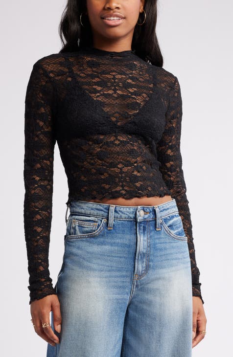 High neck lace crop top best sale