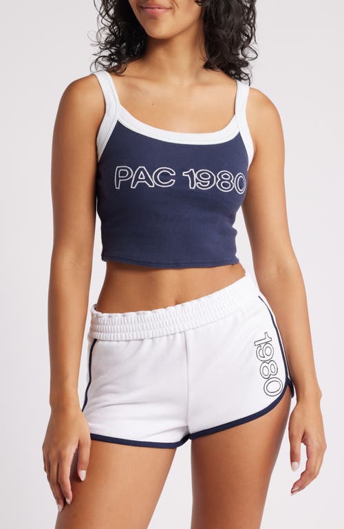 Shop Pacsun Logo Embroidery Stretch Cotton Rib Tank Top In Navy/white