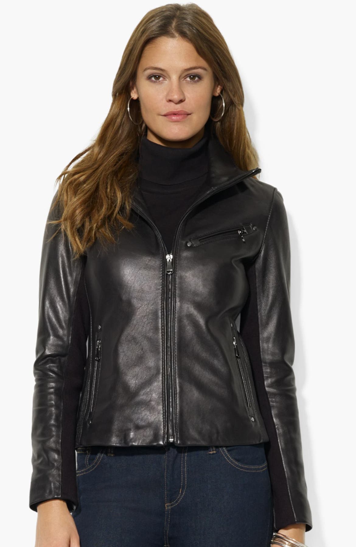 Lauren Ralph Lauren Zip Front Leather Jacket (Online Only) | Nordstrom