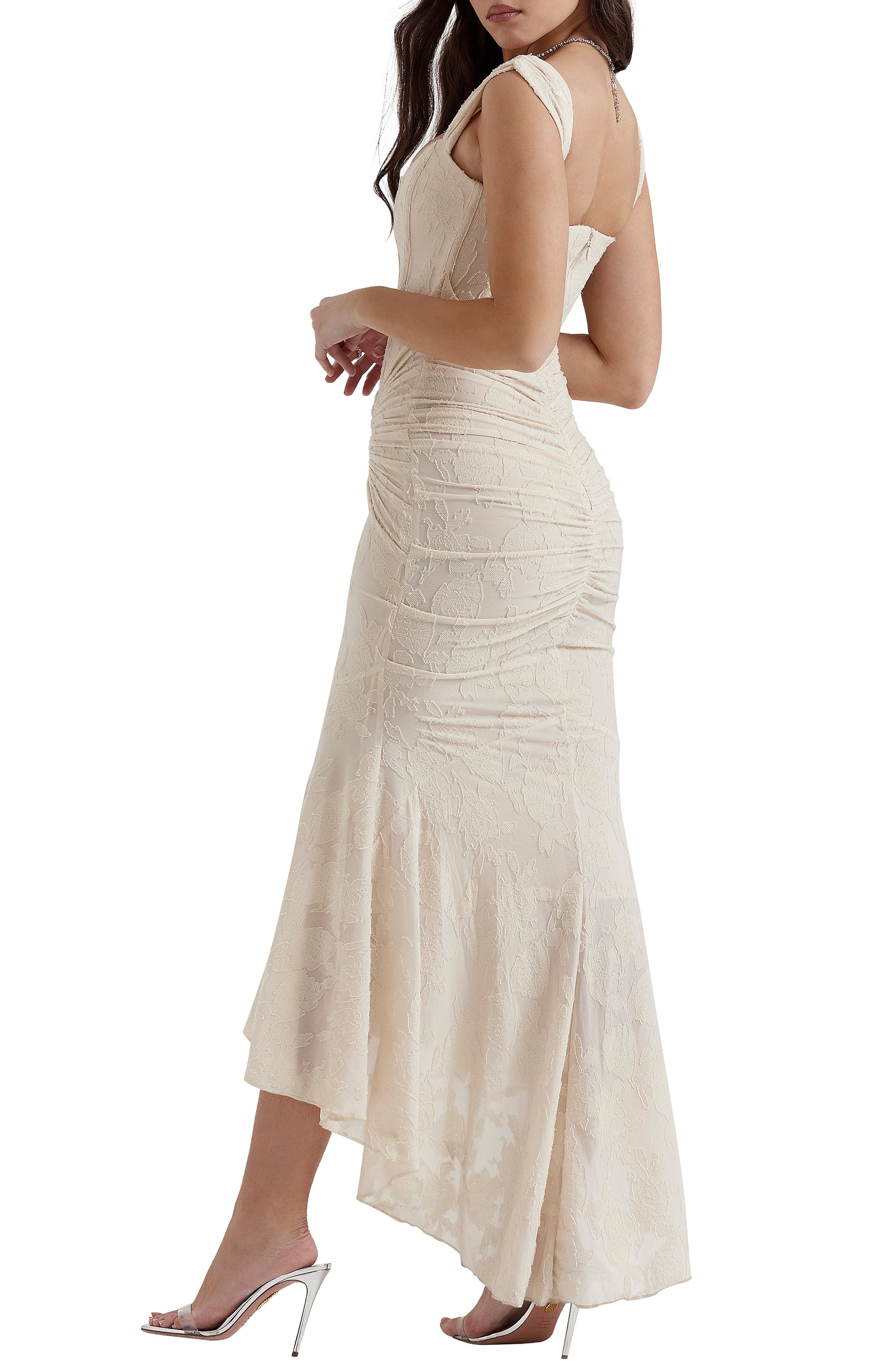 pastel dresses prom Sheer-Bodice Long Mermaid Gown See long mermaid formal For Love & Lemons cafe Color:Full Off White