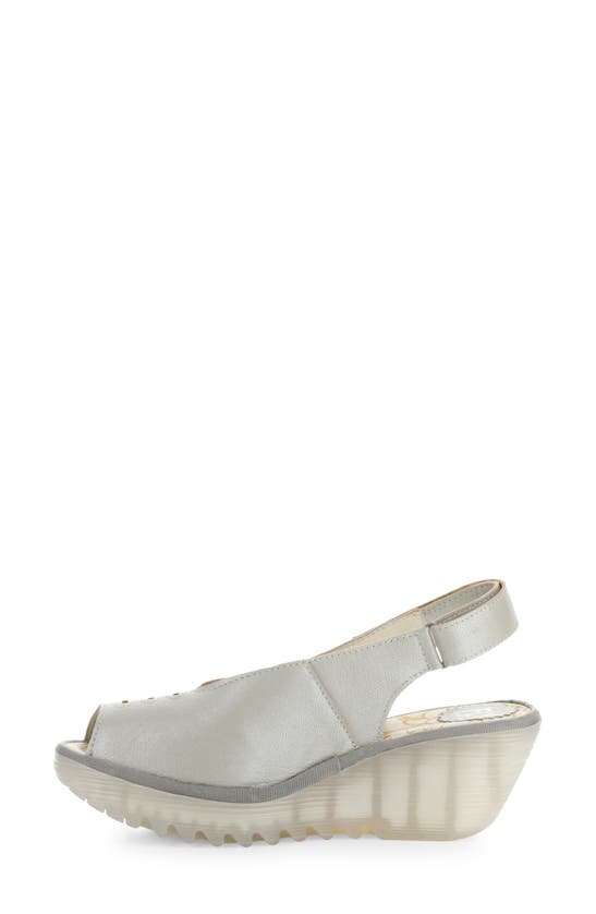 Shop Fly London Yeay Peep Toe Sandal In Silver Borgogna