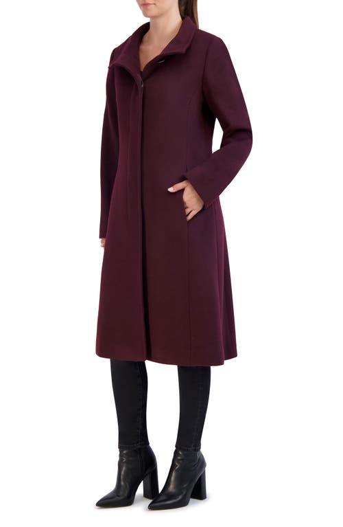 Cole Haan Signature Longline Wool Blend Coat In Bordeaux