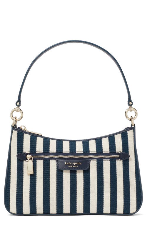 Kate Spade New York hudson stripe canvas & leather shoulder bag in Parisian Navy Multi at Nordstrom