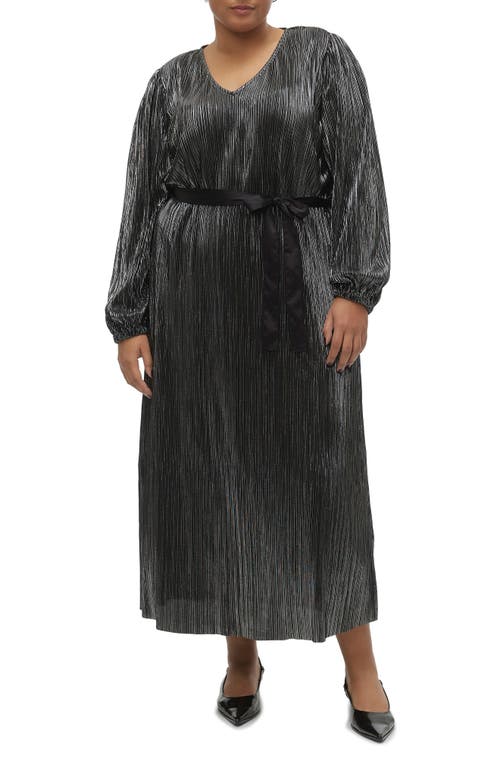 Cella Metallic Long Sleeve Midi Dress in Black